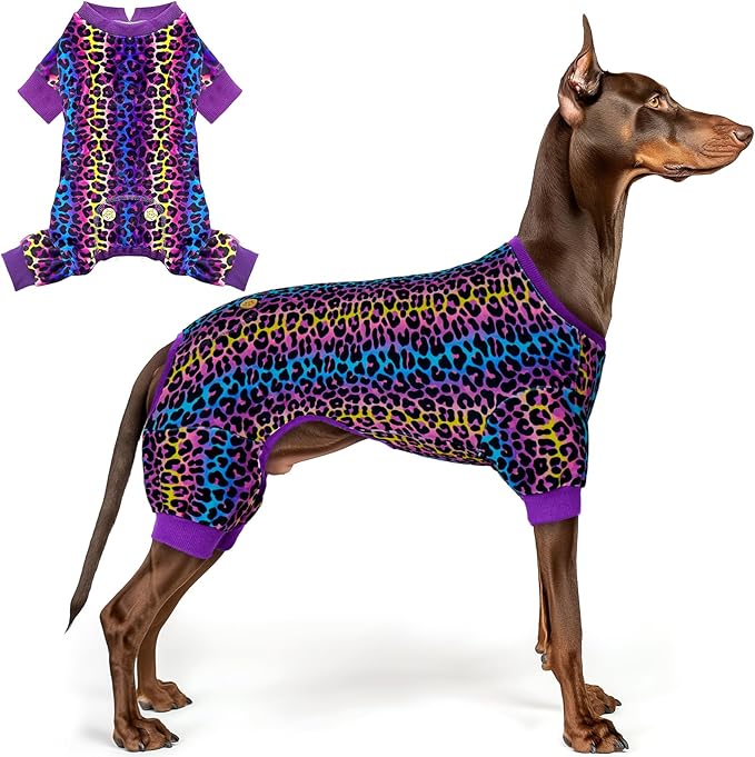 KYEESE Dog Pajamas Velvet Dog Pajamas Large Sized Dogs Soft Dogs Clothes Pjs with Leopard Pattern Stretchy Pet Jammies Coat Comfy Pet Onesie Costume, 3X-Large