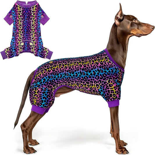 KYEESE Dog Pajamas Velvet Dog Pajamas Large Sized Dogs Soft Dogs Clothes Pjs with Leopard Pattern Stretchy Pet Jammies Coat Comfy Pet Onesie Costume, 3X-Large