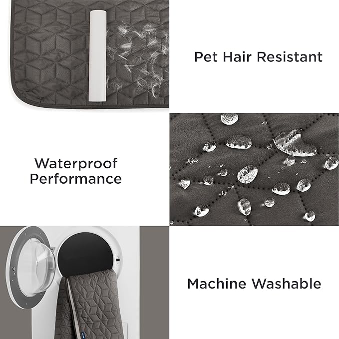 Bedsure 100% Waterproof Bed Cover for Dogs Washable - Non Slip Waterproof Dog Blanket for Bed, Lightweight Furniture Protector Durable for Pet Puppy with Non-Slip Bottom, Dark Grey, 82x82IN