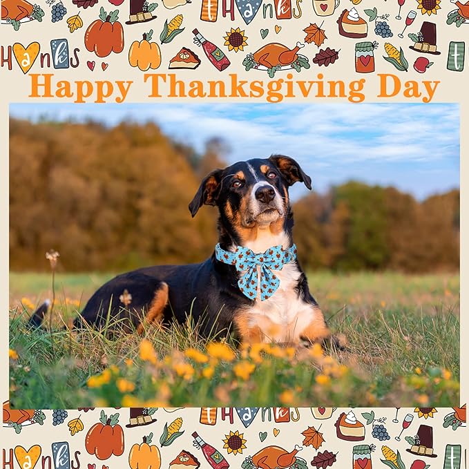 Unique style paws Thanksgiving Dog Collar with Bow Tie Blue Turkey Puppy Collar for Small Medium Large Dogs as Autumn Winter Pet Gifts-XS