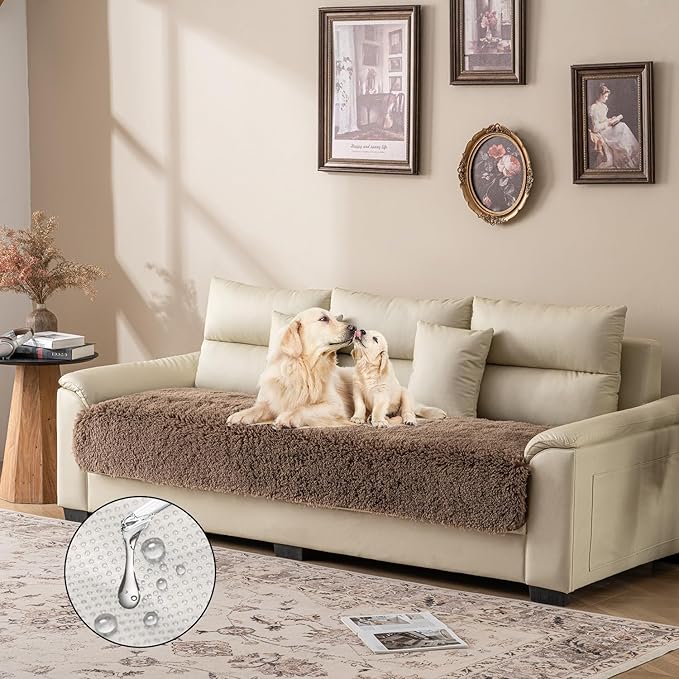 Waterproof Dog Bed Cover, Soft Plush Pet Blanket with Anti-Slip Back for Bed Couch Sofa, Furniture Protector for Small, Medium and Large Dogs and Cats (Brown, 30"x80")