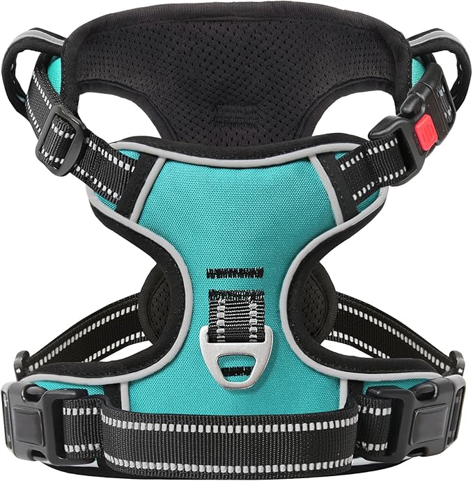 Timos No Pull Dog Harness, Release at Neck Reflective 3 Snap Buckles Adjustable No Choke Pet Vest with Front & Back 2 Leash Clips, Soft Padded Control Training Handle for Small Medium Large Dogs