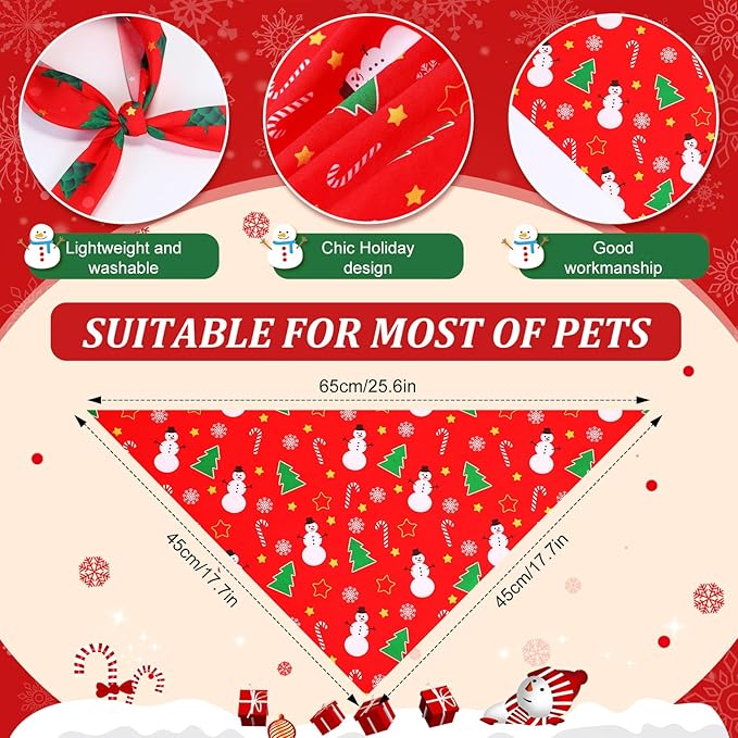 Preboun 50 Pcs Christmas Bandanas Bulk Xmas Dog Accessories Green and Red for Puppy to Large Dog Costume (25.6 x17.7 x 17.7 Inch)