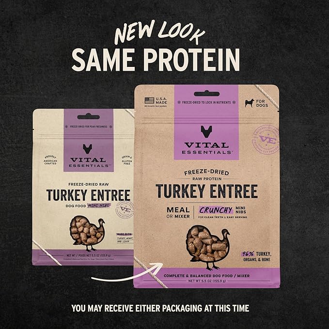 Vital Essentials® Freeze-Dried Raw Turkey Entree & Mixer Dog Food Crunchy Mini Nibs, 5.5 oz