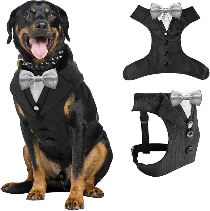 Dog Tuxedo for Wedding Outfit, Dog Suit and Tie Costumes for Birthday, Halloween, Cosplay, Christmas Party, Pet Formal Wear with Bowtie, Tux for Medium Large Dogs, Bulldog, Labrador, Husky