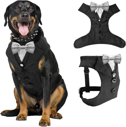 Dog Tuxedo for Wedding Outfit, Dog Suit and Tie Costumes for Birthday, Halloween, Cosplay, Christmas Party, Pet Formal Wear with Bowtie, Tux for Medium Large Dogs, Bulldog, Labrador, Husky