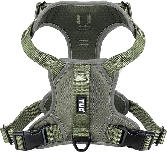 TUG Dog Harness with 2 Leash Connection Points | Adjustable, Padded, Lightweight | Handle on Back | No-Pull Front Clip (Medium, Green)