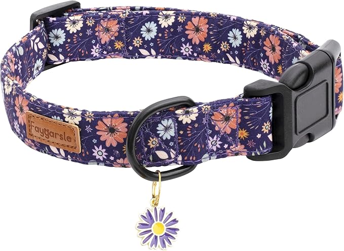 Faygarsle Floral Dog Collar for Girls and Female Dogs Soft and Fancy Pet Collar with Flower Design Ideal Purple Dog Collar for Small Medium Large Dogs S