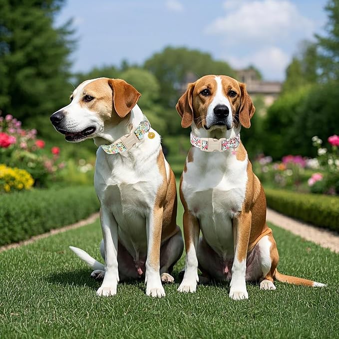 DOGWONG Flower Cotton Dog Collar, Spring Summer Cute Pink Dog Collar Durable Soft Fabric Pet Dog Collars Female Girl Necklace for Small Medium Large Dogs