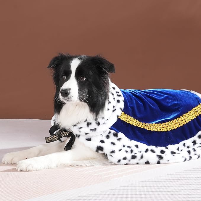 Lovelyshop pet Serial Lux Fur Blue Cat Dog Cloak for Halloween Costumes, King Queen Prince and Princess Cosplay-L