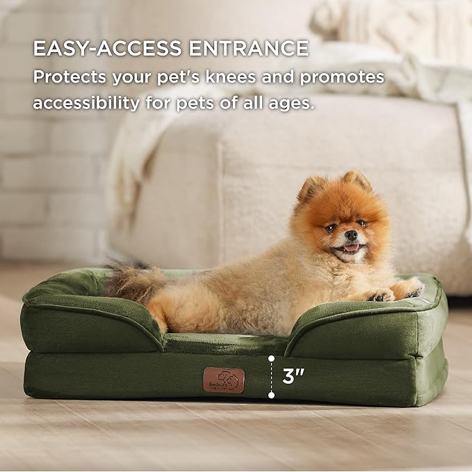 Bedsure Small Orthopedic Dog Bed - Washable Bolster Dog Sofa Beds for Small Dogs, Supportive Foam Pet Couch Bed with Removable Washable Cover, Waterproof Lining and Nonskid Bottom Couch, Winter Moss