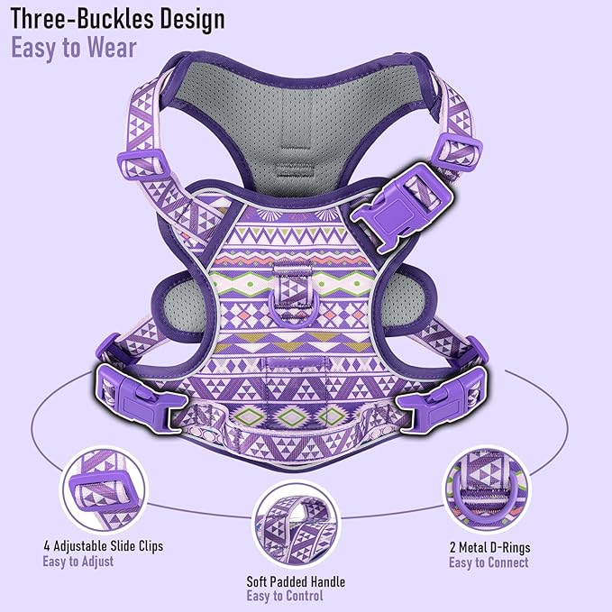 No Pull Dog Harness with 2 Metal D-Rings, Easy on/Off Dog Vest with Neck Buckle, No Need Over Head, Easy Walk Escapeproof No Choke Reflective Breathable, Harness for Large Dogs