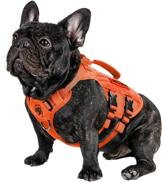 OneTigris Tactical Dog Harness for Small Dogs, No Pull Vest, Breathable Military Molle Vest with Handles for Walking Hiking Training (Orange, XS)
