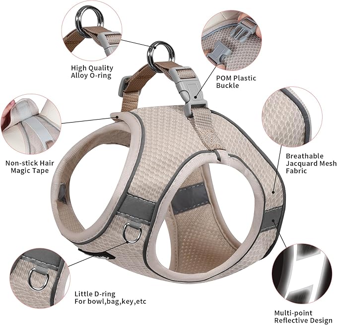 AIITLE No Pull Dog Harness and Leash Set, Step in Adjustable Dog Harness with Padded Vest for All Weather, Reflective Pet Harness, Easy to Put on Small Dogs Beige S