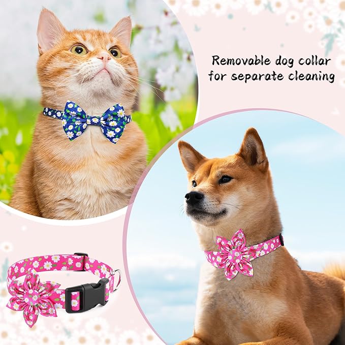 Daisy Pink Dog Collar Cute Dog Collars with Flower Bow for Small Medium Large Dogs Hot Pink Floral Colored Options Soft and Fancy Pet Collars for Girls Flower Pattern for Girl Dog Collar