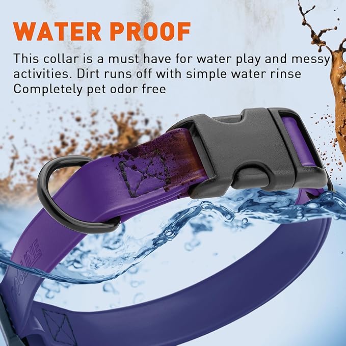 Dogline Biothane Waterproof Dog Collar with Quick Release Buckle Strong Coated Nylon Webbing with Odor- Proof for Easy Care Easy to Clean Fits Small Medium Large Dogs, Purple 1" W 15-23" L