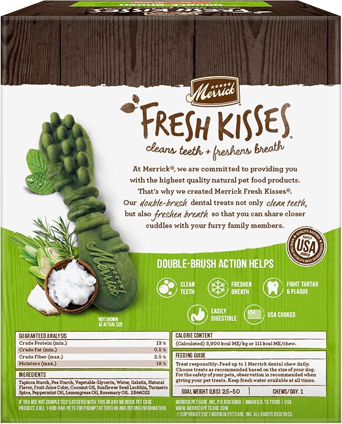 Merrick Fresh Kisses Natural Dental Chews Infused With Coconut And Botanical Oils For Medium Dogs 25-50 Lbs - 22 ct. Box