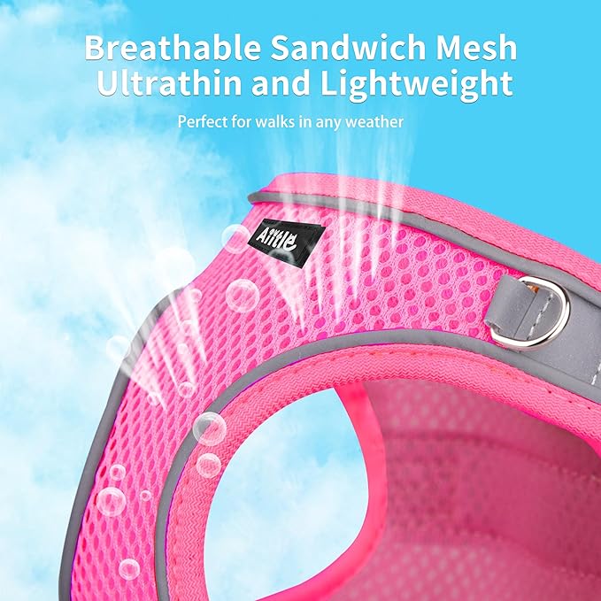 AIITLE Small Harness for Puppy with A Leash - Spring Dog Vest Harness with Super Breathable Mesh, Reflective No-Pull Pet Harness for Outdoor Walking, Camping for Small Dogs, Cats Hot Pink XXS