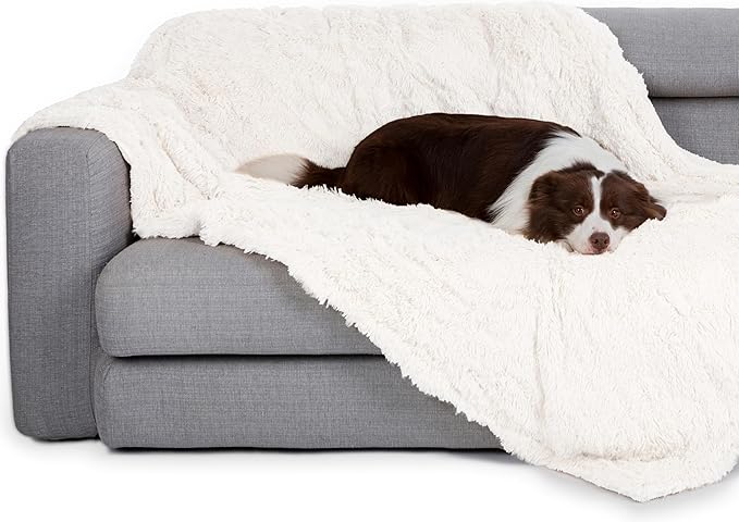 gogobunny Waterproof Dog Blanket for Large Dogs, Cats, Puppy, Reversible Faux Fur Pet Throw Blanket, Washable, Calming Furniture Protection for Sofa Bed (33x77 Inch (Pack of 1), Cream)