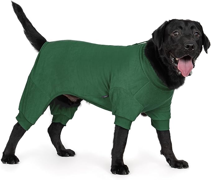 cyeollo Dog Pajamas XXX-Large, Stretchable Fleece Pet Onesie Coat for Large Sized Dogs Warm Doggie Jumpsuit Soft Cold Weather Dog Clothes Outfits, Green XXXL