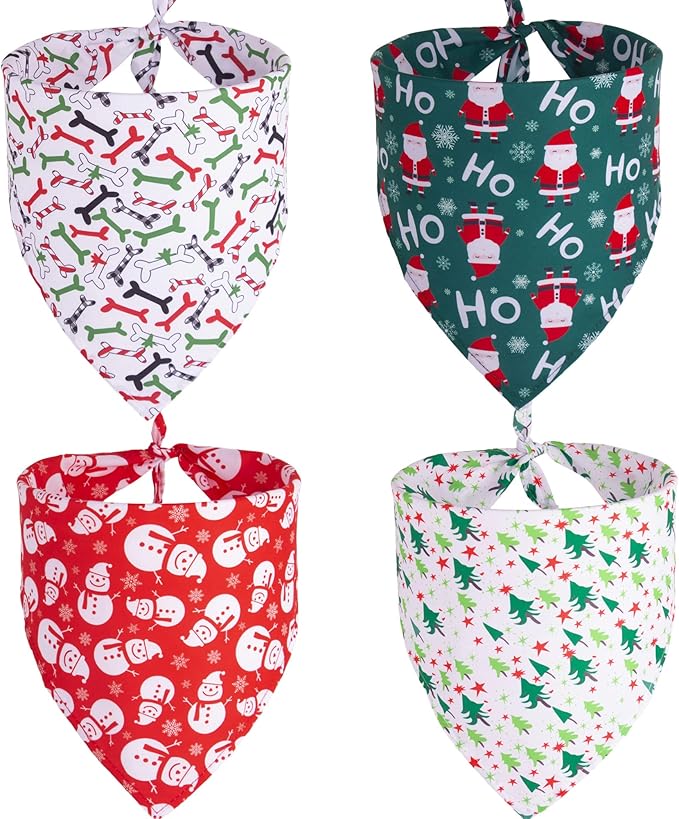 ADOGGYGO 4 Pack Dog Bandana Christmas Pet Scarf Triangle Bibs Kerchief Set Pet Christmas Costume Accessories Decoration for Large and X-Large Dogs (X-Large)