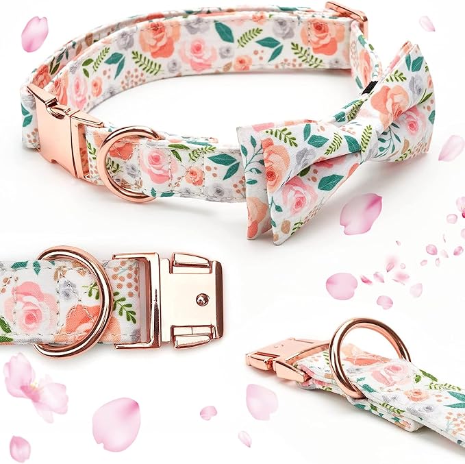 Adjustable Bow Tie Dog Collar Printed Cute Patterns Spring Summer Soft Pet Collars for Small Medium Large Dogs