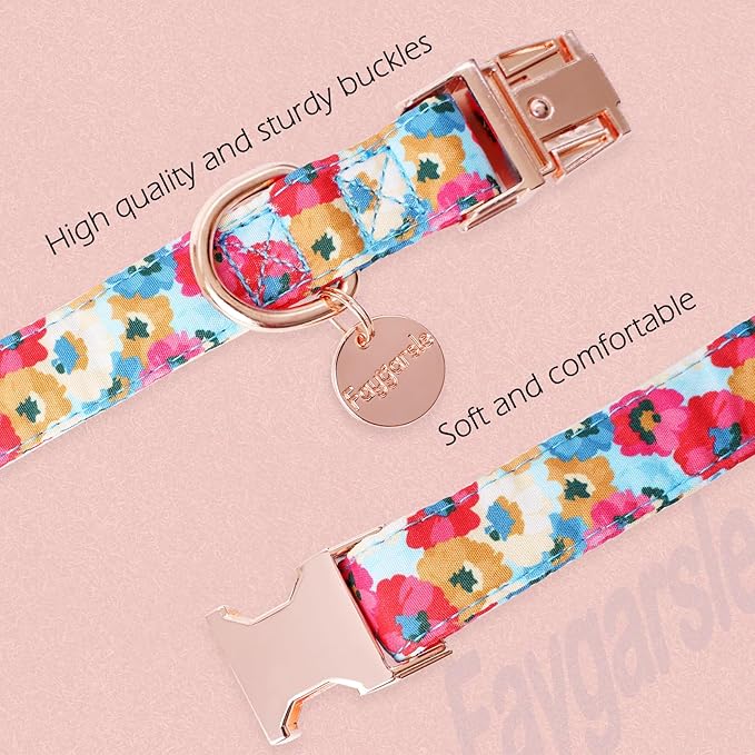 Faygarsle Colorful Pattern Dog Collar for Small Medium Large Dogs Cute Puppy Collars for Female Dogs Floral Dog Collars for Summer Spring Wedding Necklace Girl Dog Collar L