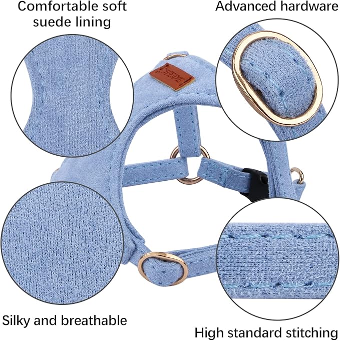 CHEDE No Pull Puppy Harness and Multifunction Dog Leash Set- 8 Colors Soft Adjustable No Choke Escape Proof Cute,Lightweight Pet Vest Harness for Small and Medium Dog (S, Blue)