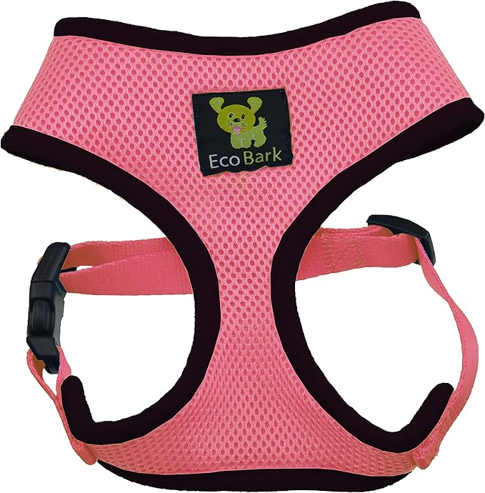 EcoBark Dog Harness - Eco-Friendly Max Comfort Harnesses - Luxurious Soft Mesh Halter - Over The Head Harness Vest- No Pull and No Choke for Large and XL Dogs (XL, Light Pink)