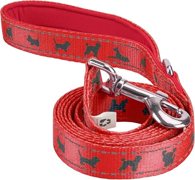 EcoBark Dog Leash - Soft & Reflective Comfort Training Leashes with Padded Handle - Strong Durable Heavy Duty - Training and Pulling for Small, Medium or Large Dogs (Red)