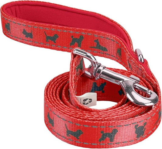 EcoBark Dog Leash - Soft & Reflective Comfort Training Leashes with Padded Handle - Strong Durable Heavy Duty - Training and Pulling for Small, Medium or Large Dogs (Red)