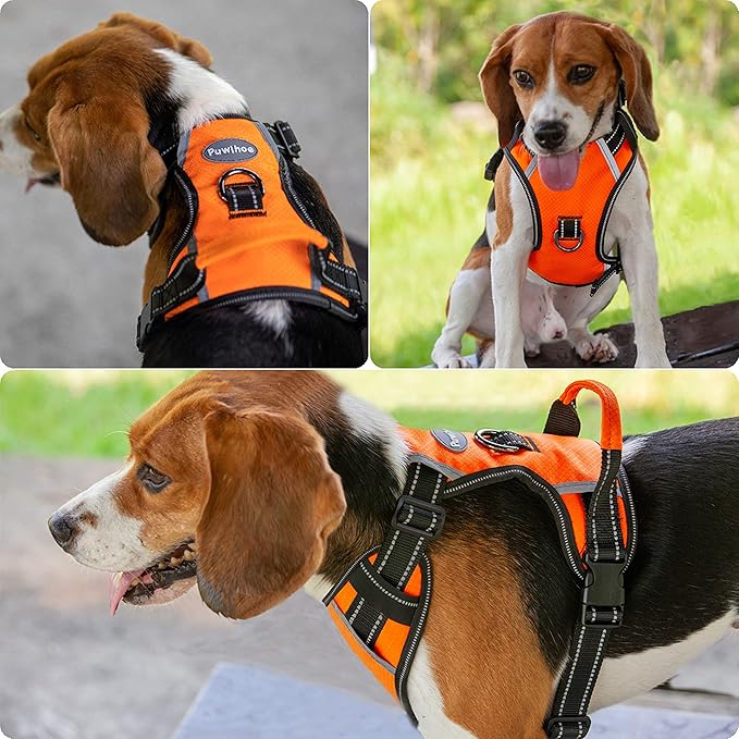 No Pull Dog Harness, Reflective Walking Dog Harness with Easy Control Handle and Front & Back Clips,Adjustable Breathable Soft Padded Dog Vest Harness for Large Medium Small Dogs,Orange,L