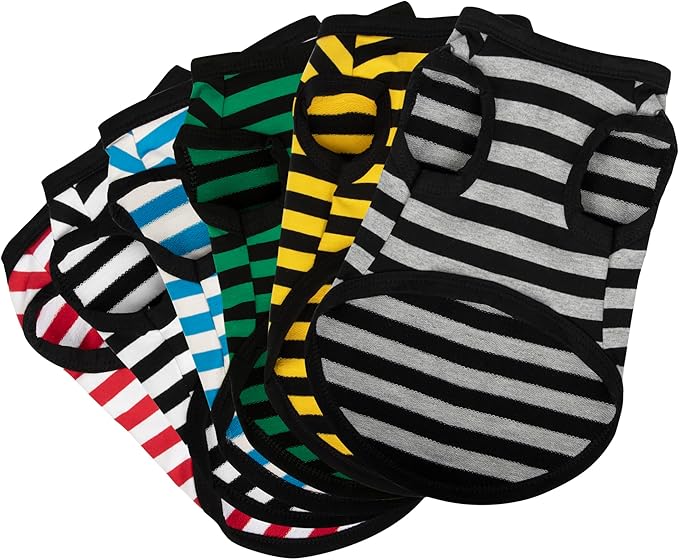 Paiaite 6 Pieces Striped Dog Shirt Cotton Sleeveless Puppy Shirts Breathable Pet Apparel Tank Top Colorful Puppy Sweatshirt Clothes for Small Medium Dogs XXS