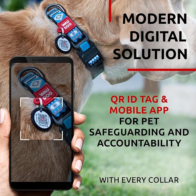 WAUDOG Nylon Dog Collar - Adjustable Dog Collar for Large Dogs, Small & Medium Dogs - Breakaway Puppy Collars for Large Breed Dogs - Boy & Girl Dog Collars with Durable Plastic Buckle and QR Dog Tag