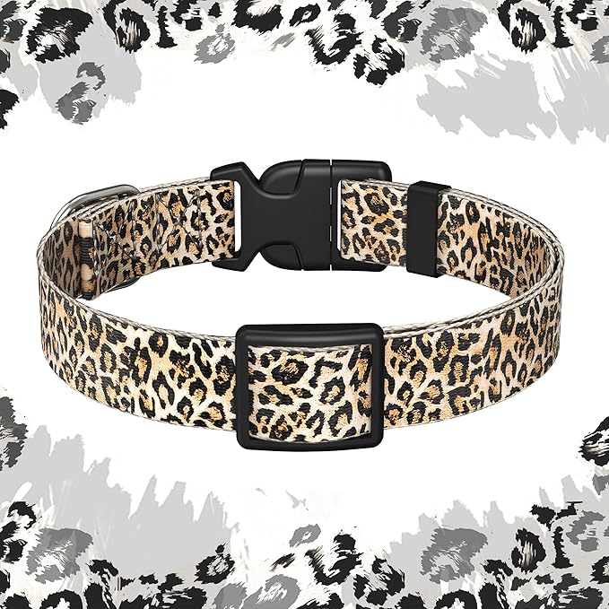 Cute Floral Dog Collar for Small Medium Large Dogs,Girl Female Dog Collars Soft Patterns Adjustable Pet Collar with Quick Release Safety Buckle for Puppy Breed Boy Dogs,Leopard,L
