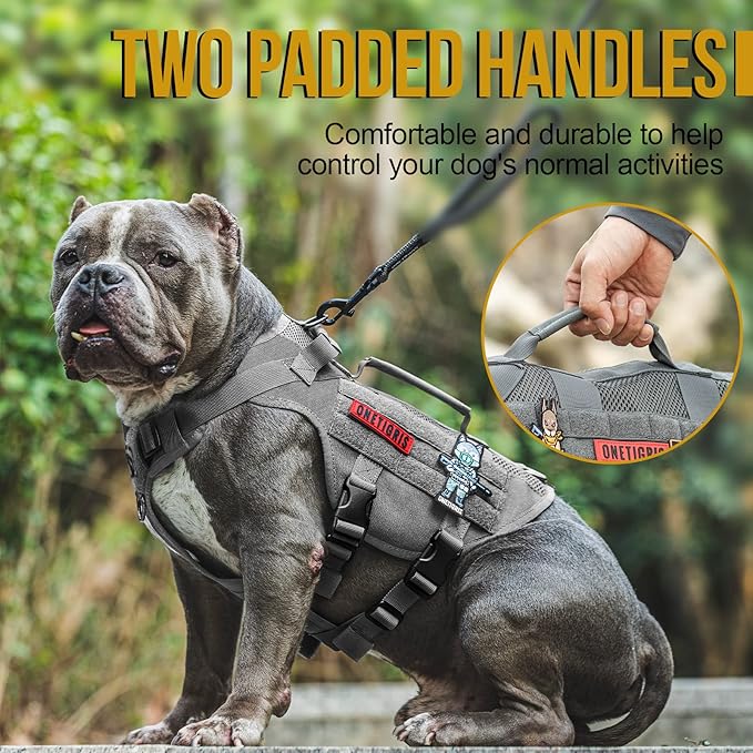 OneTigris Tactical No Pull Dog Harness for Small Dog, Mesh Design Service Dog Vest Breathable Military Dog Molle Vests with Handles, Harness for Walking Hiking Training