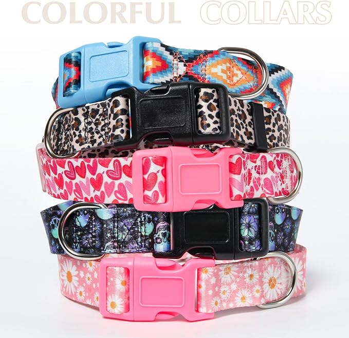 Dog Collars for Medium Boy and Girl Dogs, Adjustable Soft Skull Patterns Dog Collar with Quick Release Buckle for XS Small Medium Large Dogs (Skull M)