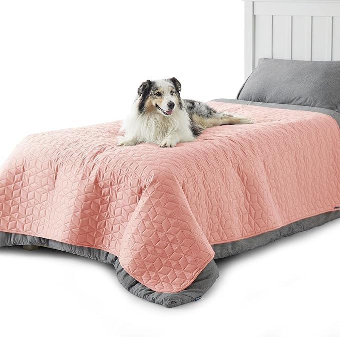 Bedsure 100% Waterproof Bed Cover for Dogs Washable - Non Slip Waterproof Dog Blanket for Bed, Lightweight Furniture Protector Durable for Pet Cat Puppy with Non-Slip Bottom, Pink, 68x82IN