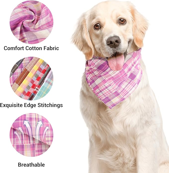 Segarty 30 Pack Pet Scarf, 22.8"x15.7" Dog Bandanas Triangle Plaid Bibs Accessories Bulk for Small Medium Dogs Cats Large Puppy Dogs, Adjustable Washable Reversible Boy Pets Birthday Kerchief