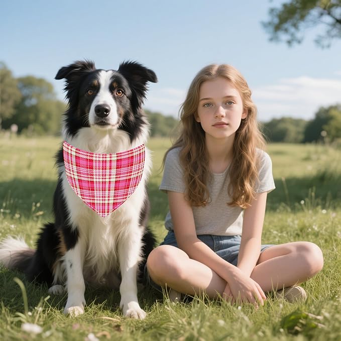 30 Pcs Large Plaid Dog Bandanas XL Polyester Dog Bandana Bulk Reversible Print One Side XXL Plaid Scarves Party Grooming M