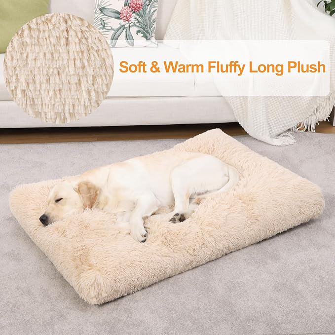 KSIIA Dog Crate Bed Washable Dog Beds for Extra Large Dogs Deluxe Plush Fluffy Comfy Thick Kennel Pad Anti-Slip & Anti-Scratch Pet Sleeping Mat, 41 x 27 Inch, Camel