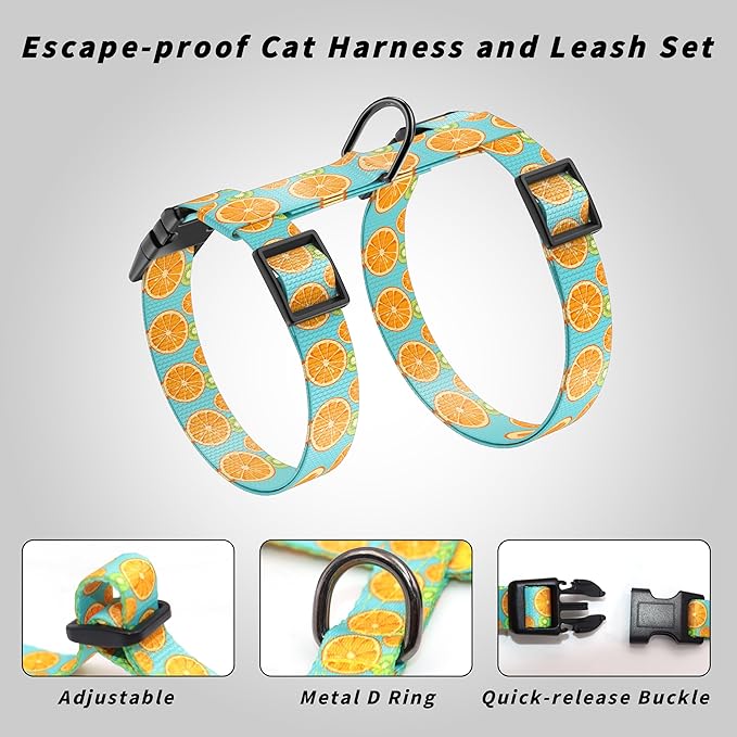 Cat Harness and Leash Set, Adjustable Kitten Harness Escape Proof Cats Harness, Soft Lightweight Walking Travel Pet Harness, Cute Kitty Harness Leash Set for Small Medium Cats, Blue Lemon