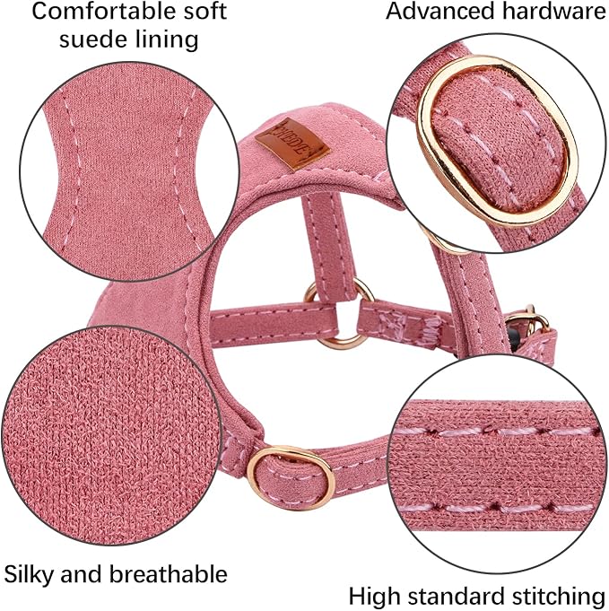 CHEDE No Pull Puppy Harness and Multifunction Dog Leash Set- 8 Colors Soft Adjustable No Choke Escape Proof Cute,Lightweight Pet Vest Harness for Small and Medium Dog (M, Antique Pink)