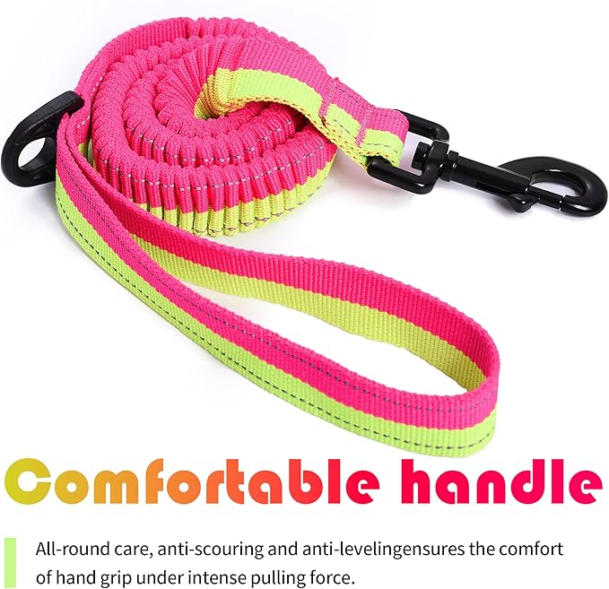 Mile High Life | Bungee Dog Leash | Gentle Pull Training Lead | Soft Comfort Texture | 3-5 Feet | for Dogs/Cats Under 20 lb (Lime/Pink)