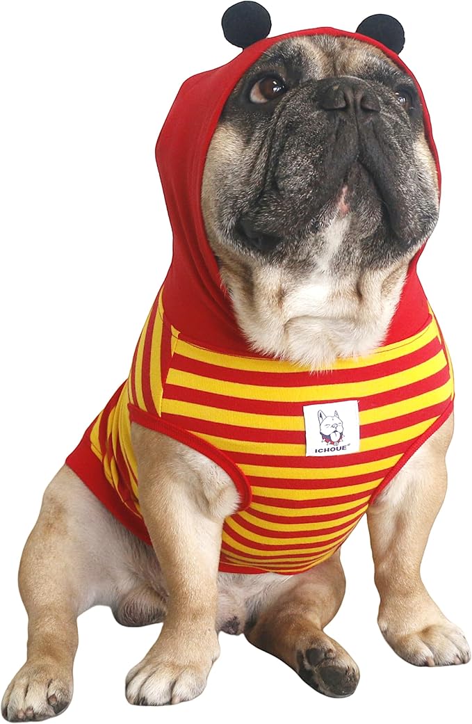 iChoue Pug Bumble Bee Costumes Clothes Hoodies Shirts Vest for Medium Dogs Cold Weather Winter Coats French Bulldog Frenchie English Pitbull Boston Terrier - Red Yellow, Small