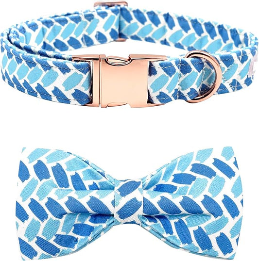 Adjustable Dog Collar - Blue Print Bow Collar for Small to Large Dogs
