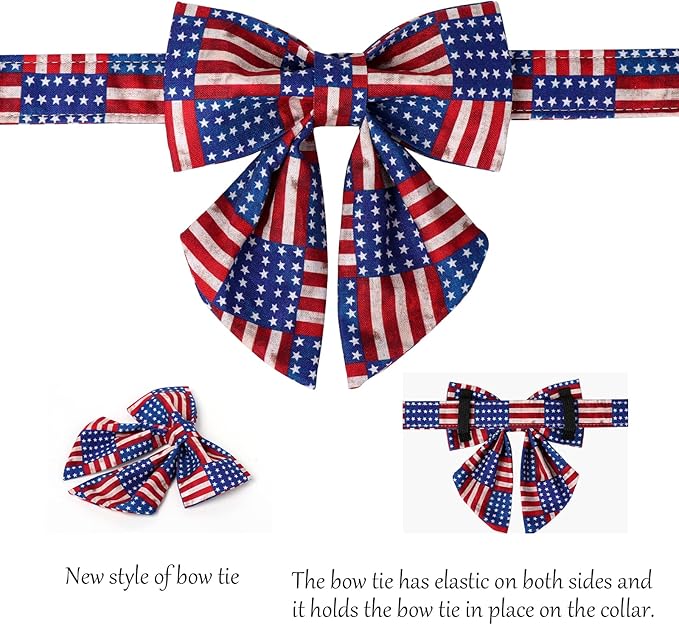 Lionet Paws Patriotic Dog Collar with Sailor Bow, 4th of July, Soft and Comfortable Adjustable American Flag Collar for Dogs, Medium, Neck 13.5-22 inches