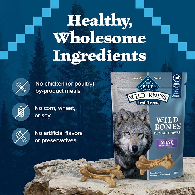 Blue Buffalo Wilderness Wild Bones Grain-Free Dental Chews Dog Treats, Mini, 10-oz Bag