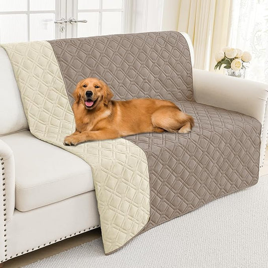Smiry Waterproof Dog Blanket, 52x82 Inch Soft Pet Bed Cover Reversible, Washable Sofa Couch Furniture Protector for Small Medium Large Dog Puppy Cat, Taupe/Beige