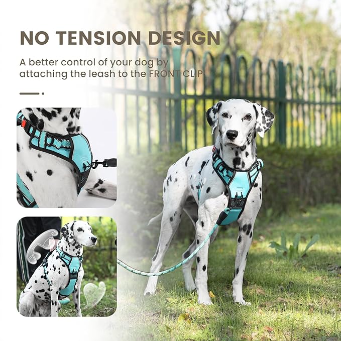 FURRYFECTION Dog Harness | No Pull Dog Harness | Reflective Oxford | Padded Handle | 4 Adjustable Straps | 2 Leash Clips | No Choke Pet Vest Harness for Small Medium Large Dogs | Turquoise | XL